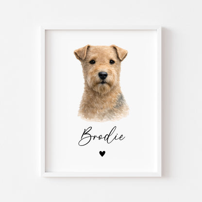Personalised Lakeland Terrier Dog Print Custom Name Pet portrait watercolour unframed wall art