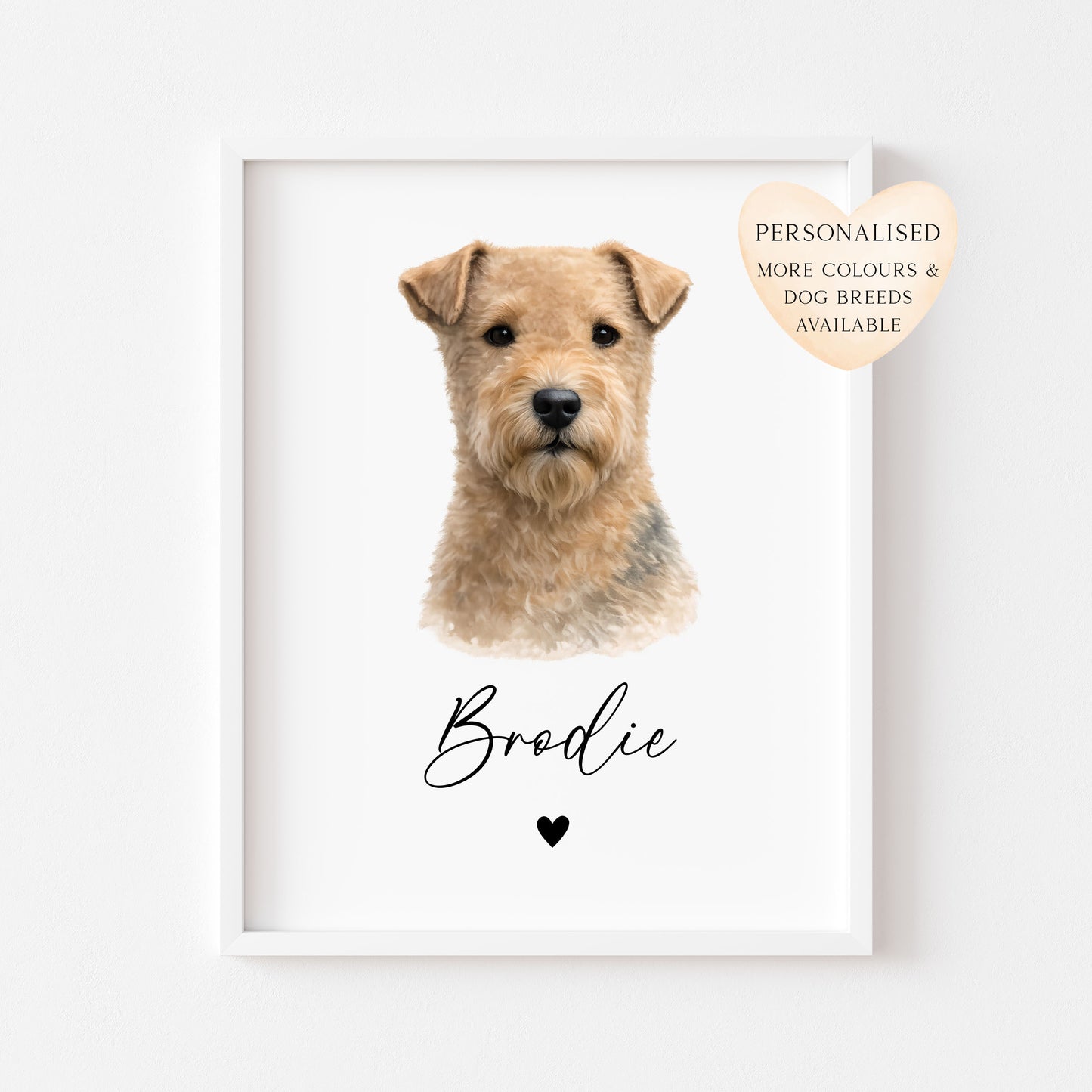 Personalised Lakeland Terrier Dog Print Custom Name Pet portrait watercolour unframed wall art