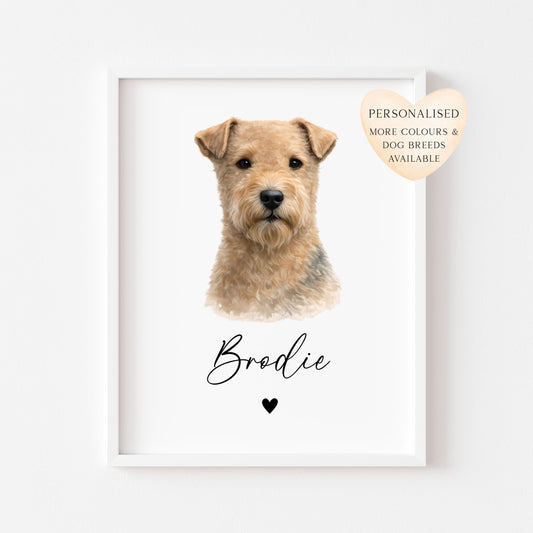 Personalised Lakeland Terrier Dog Print Custom Name Pet portrait watercolour unframed wall art