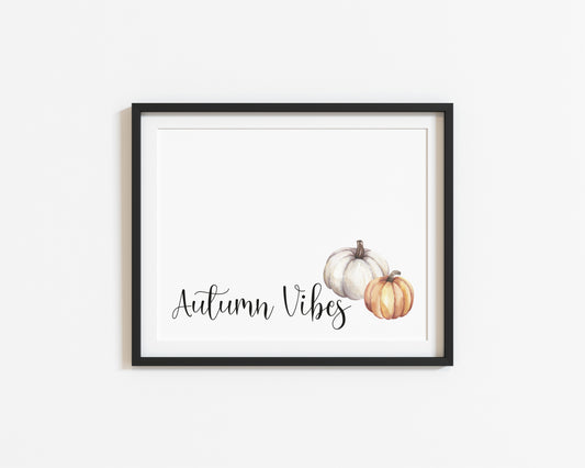 Autumn Vibes landscape orange and white pumpkins watercolour seasonal unframed wall art poster print