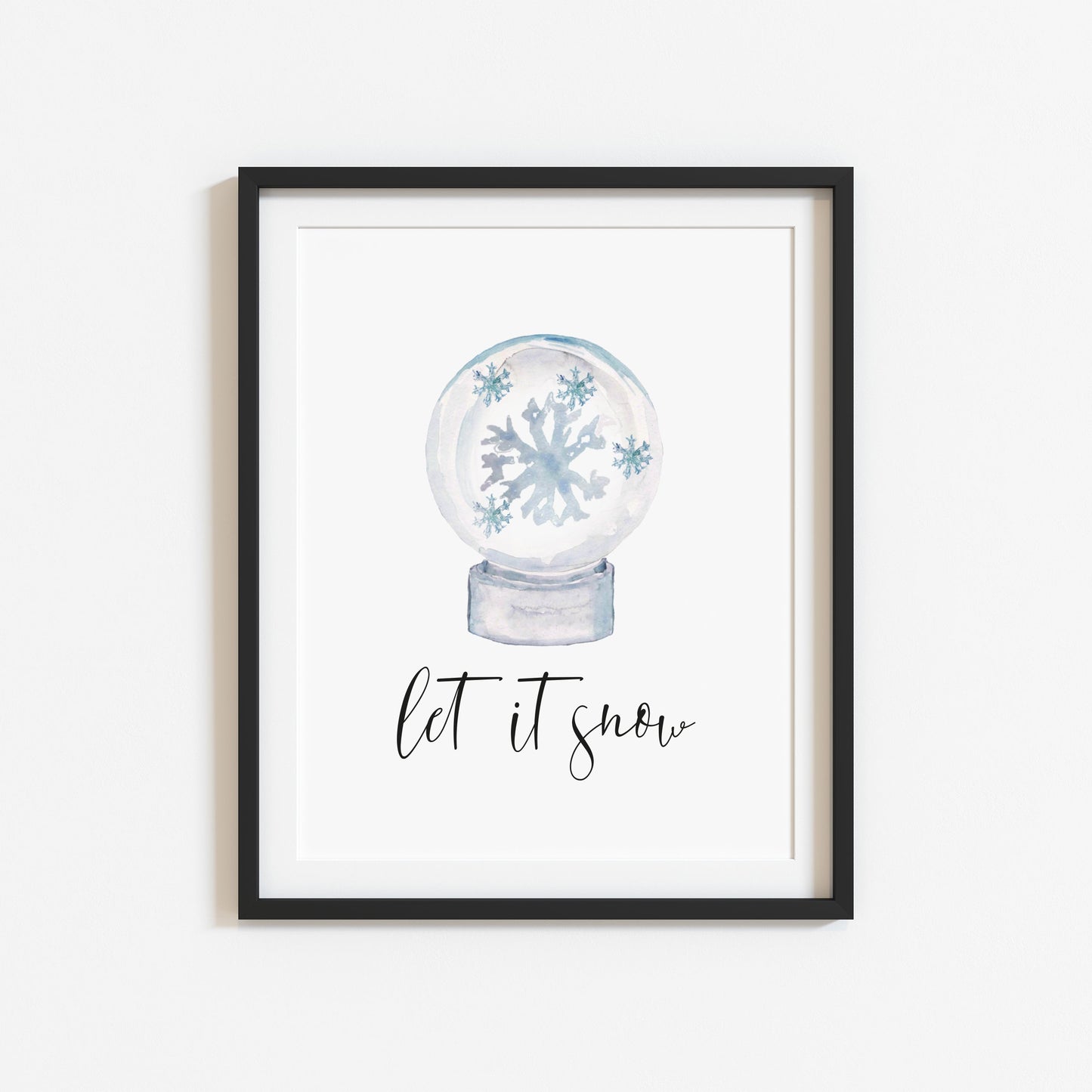 Let it snow, watercolour snow globe Christmas seasonal unframed wall art poster print