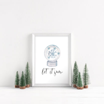 Let it snow, watercolour snow globe Christmas seasonal unframed wall art poster print