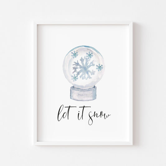 Let it snow, watercolour snow globe Christmas seasonal unframed wall art poster print