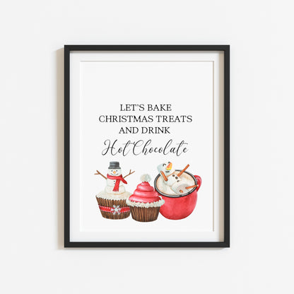 Let's bake Christmas treats & drink Hot Chocolate Santa Seasonal hot drinks and bakes unframed wall art poster print