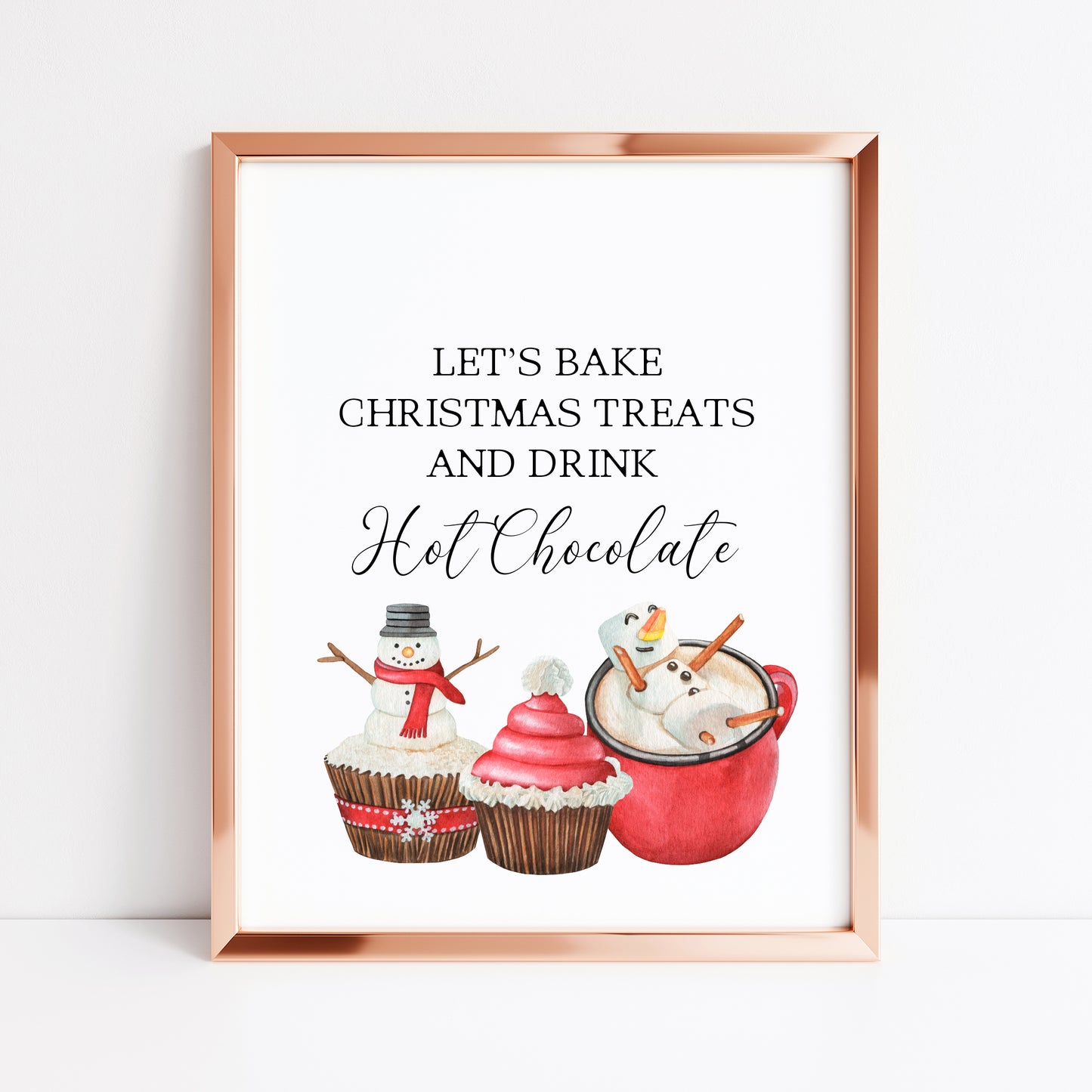 Let's bake Christmas treats & drink Hot Chocolate Santa Seasonal hot drinks and bakes unframed wall art poster print