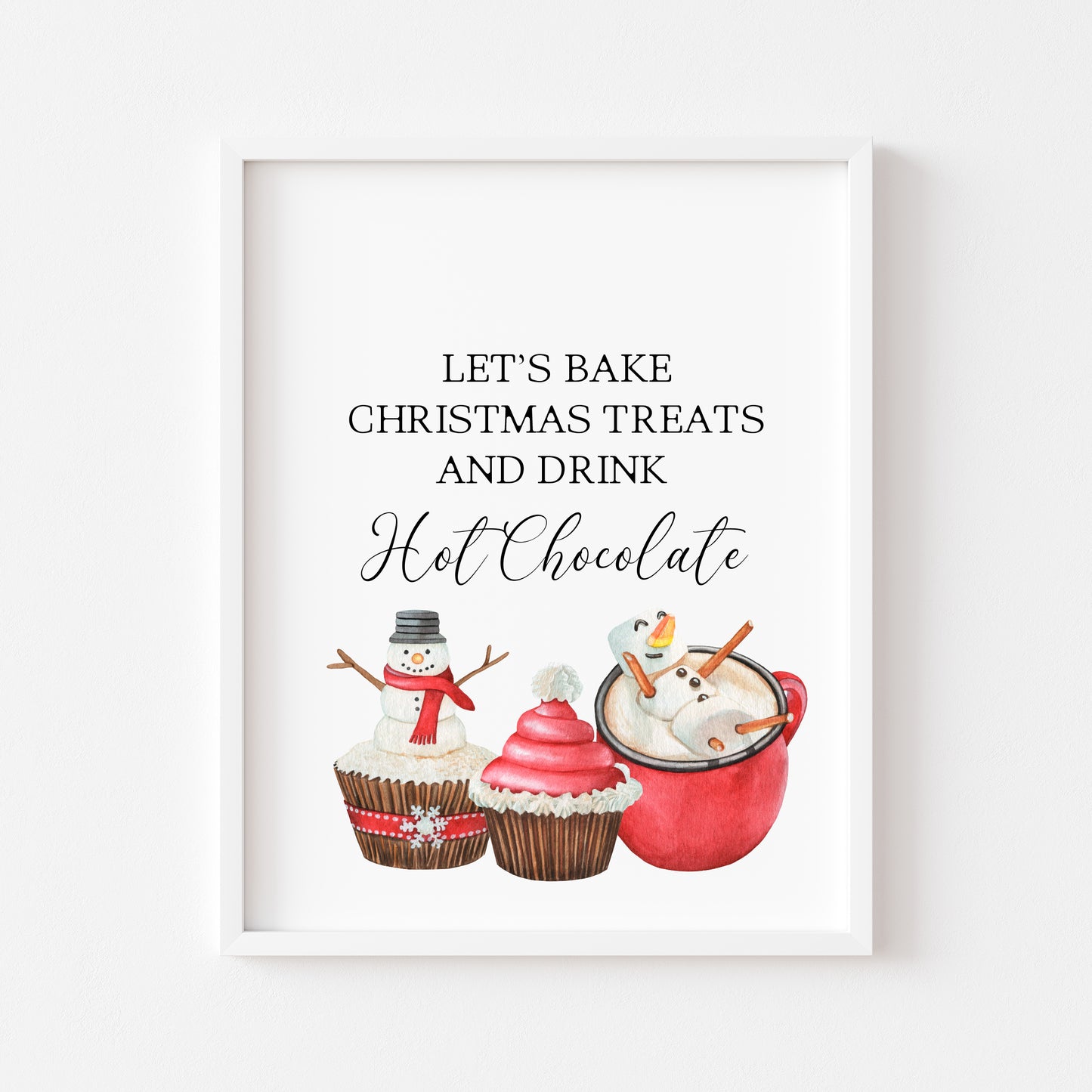 Let's bake Christmas treats & drink Hot Chocolate Santa Seasonal hot drinks and bakes unframed wall art poster print