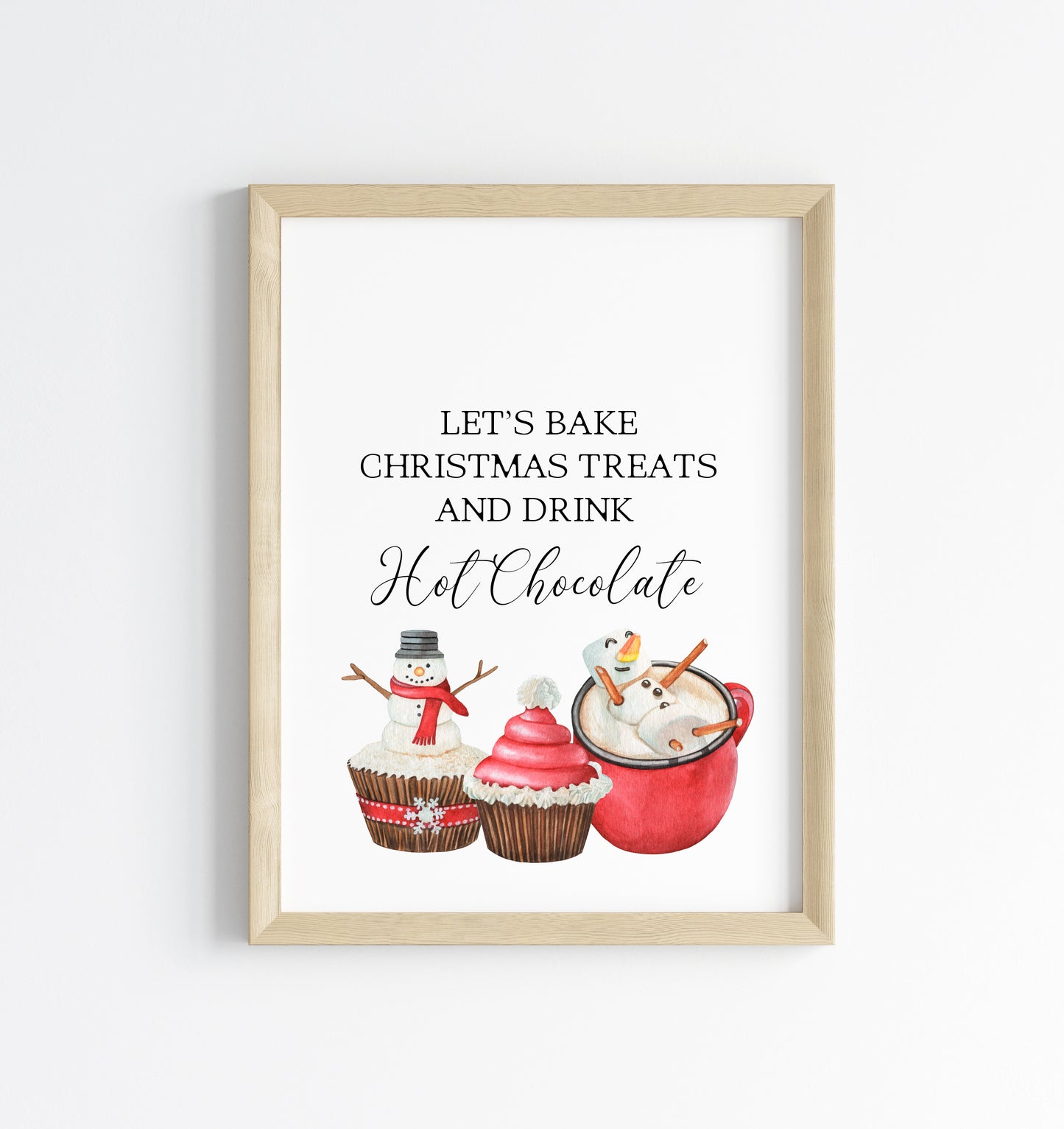 Let's bake Christmas treats & drink Hot Chocolate Santa Seasonal hot drinks and bakes unframed wall art poster print