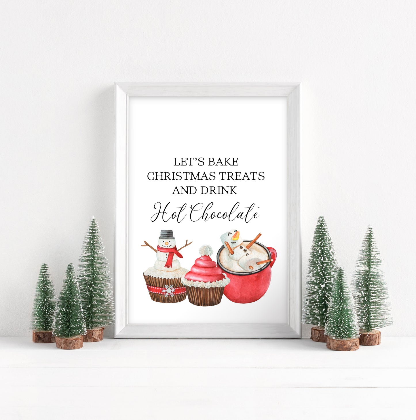 Let's bake Christmas treats & drink Hot Chocolate Santa Seasonal hot drinks and bakes unframed wall art poster print