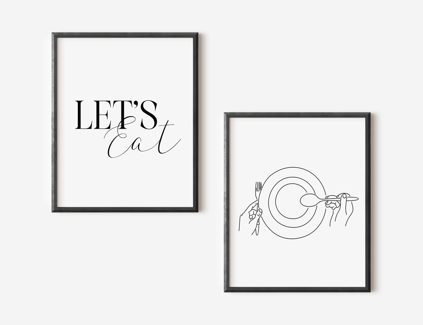 Set of 2 let's eat, food dinner tea supper line drawing kitchen unframed wall art poster prints