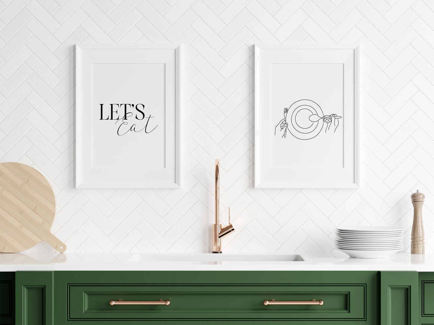 Set of 2 kitchen prints Let's eat kitchen prints unframed wall art poster prints kitchen accessories kitchen art set