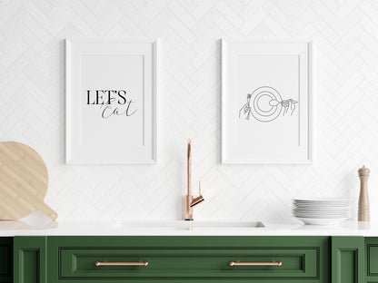 Set of 2 kitchen prints Let's eat kitchen prints unframed wall art poster prints kitchen accessories kitchen art set