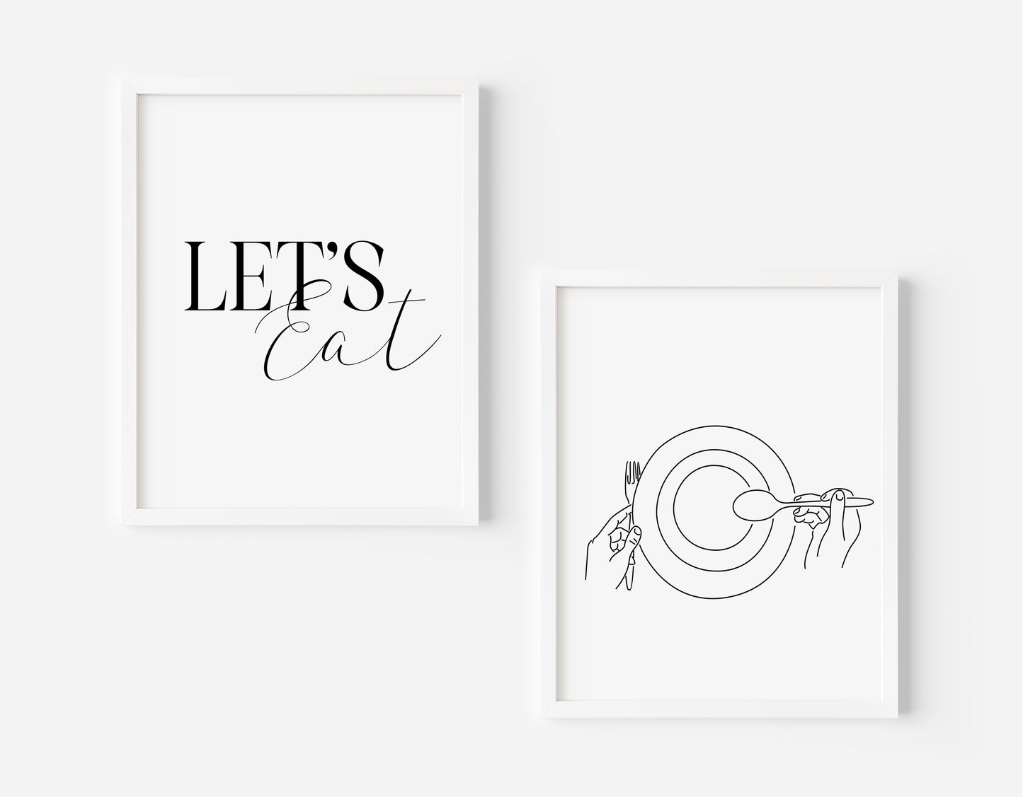 Set of 2 let's eat, food dinner tea supper line drawing kitchen unframed wall art poster prints