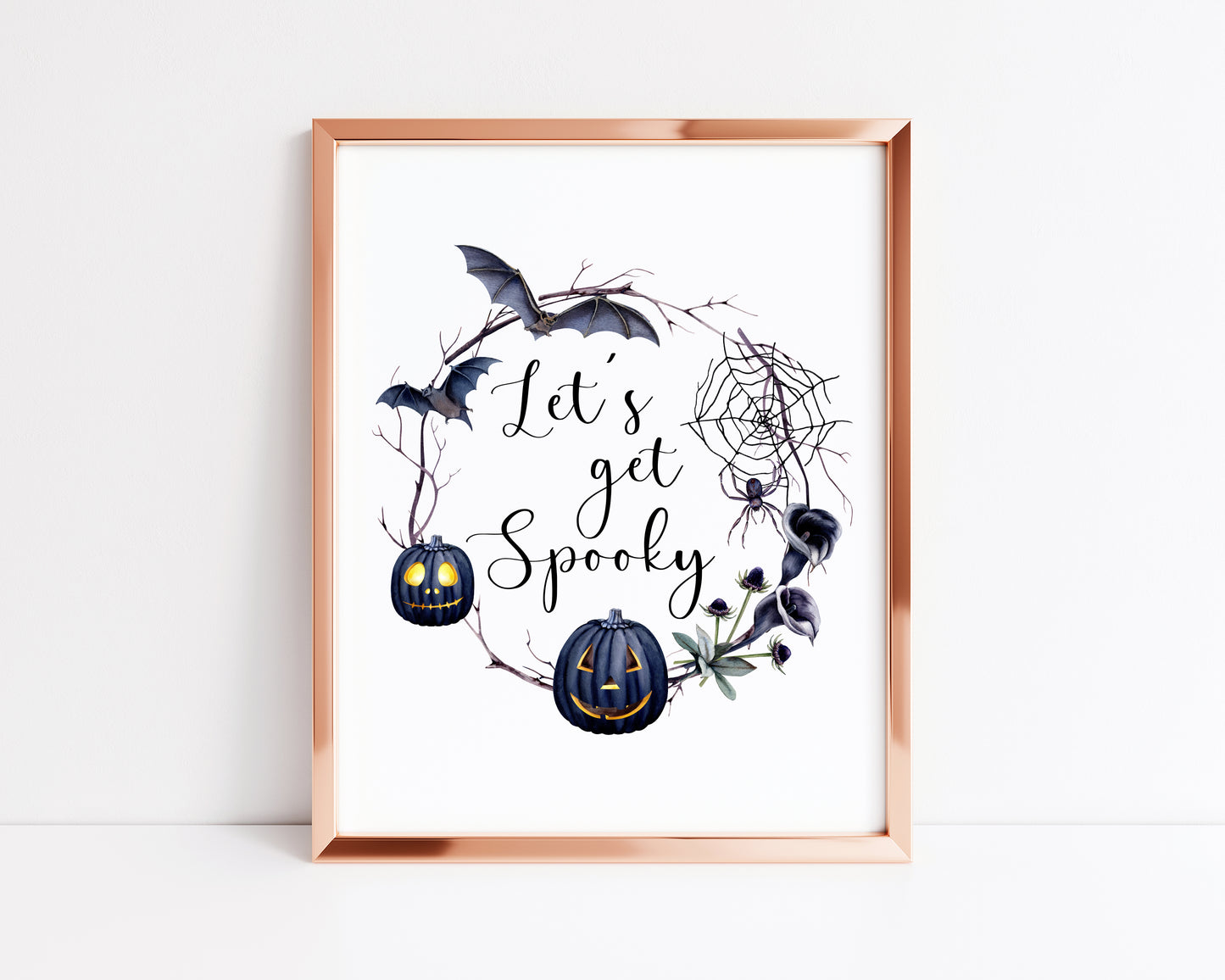 Let's get spooky Halloween watercolour spooky wreath seasonal unframed wall art poster print