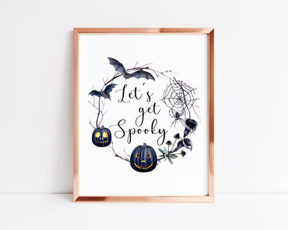 Let's get spooky Halloween watercolour spooky wreath seasonal unframed wall art poster print