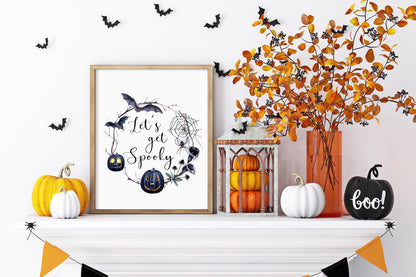 Let's get spooky Halloween watercolour spooky wreath seasonal unframed wall art poster print