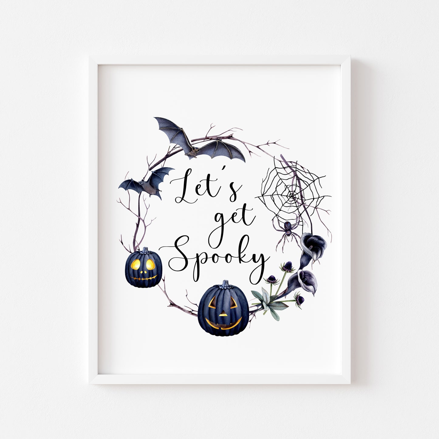 Let's get spooky Halloween watercolour spooky wreath seasonal unframed wall art poster print