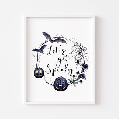 Let's get spooky Halloween watercolour spooky wreath seasonal unframed wall art poster print
