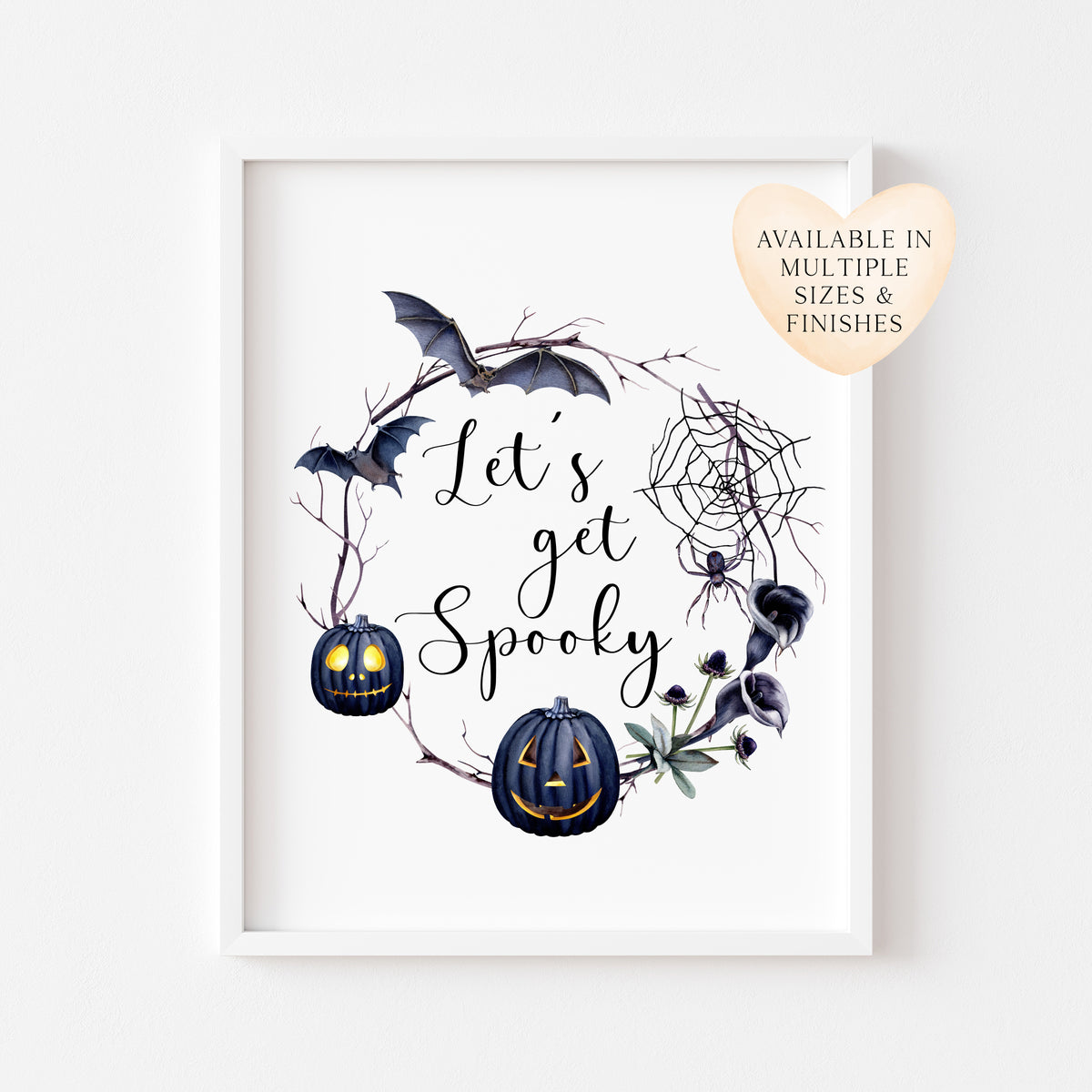 Let's get spooky Halloween watercolour spooky wreath seasonal unframed wall art poster print