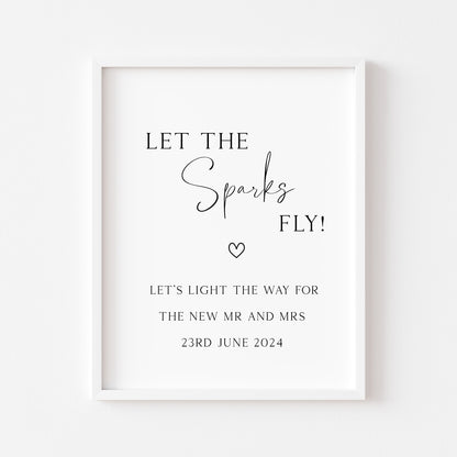 Wedding sign, Let the sparks fly, for the new Mr & Mrs simplistic wedding unframed wall art poster print