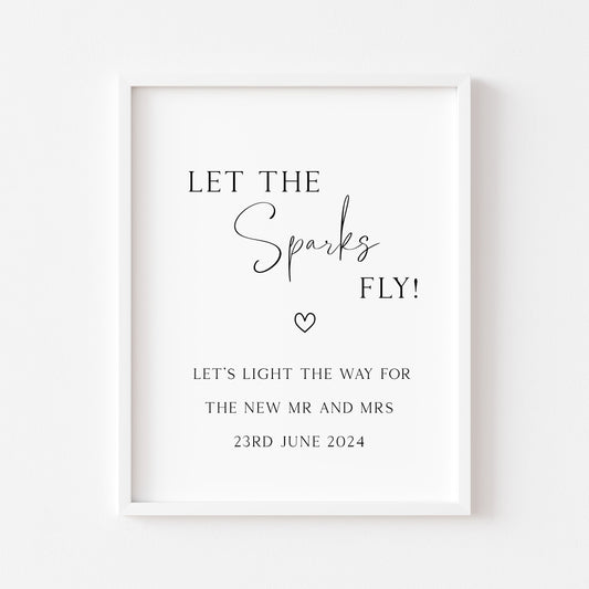 Wedding sign, Let the sparks fly, for the new Mr & Mrs simplistic wedding unframed wall art poster print