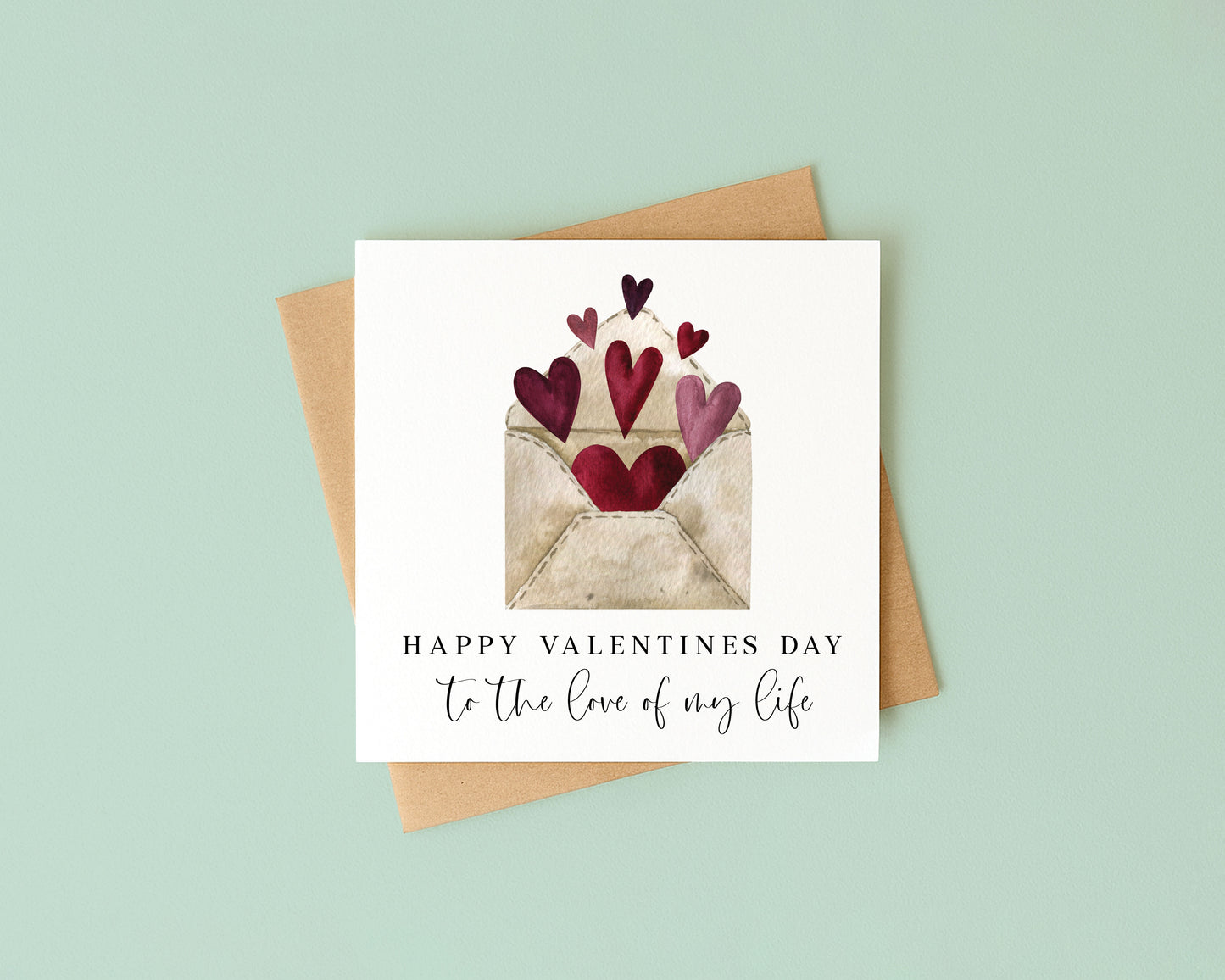 Valentines card, to the love of my life heart filled letter watercolour card with envelope