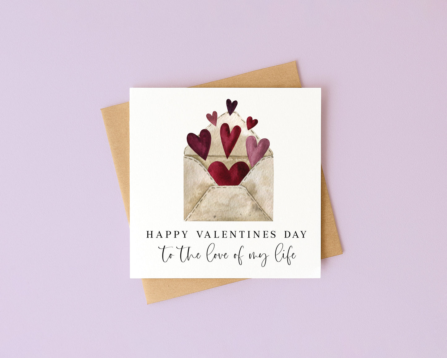 Valentines card, to the love of my life heart filled letter watercolour card with envelope