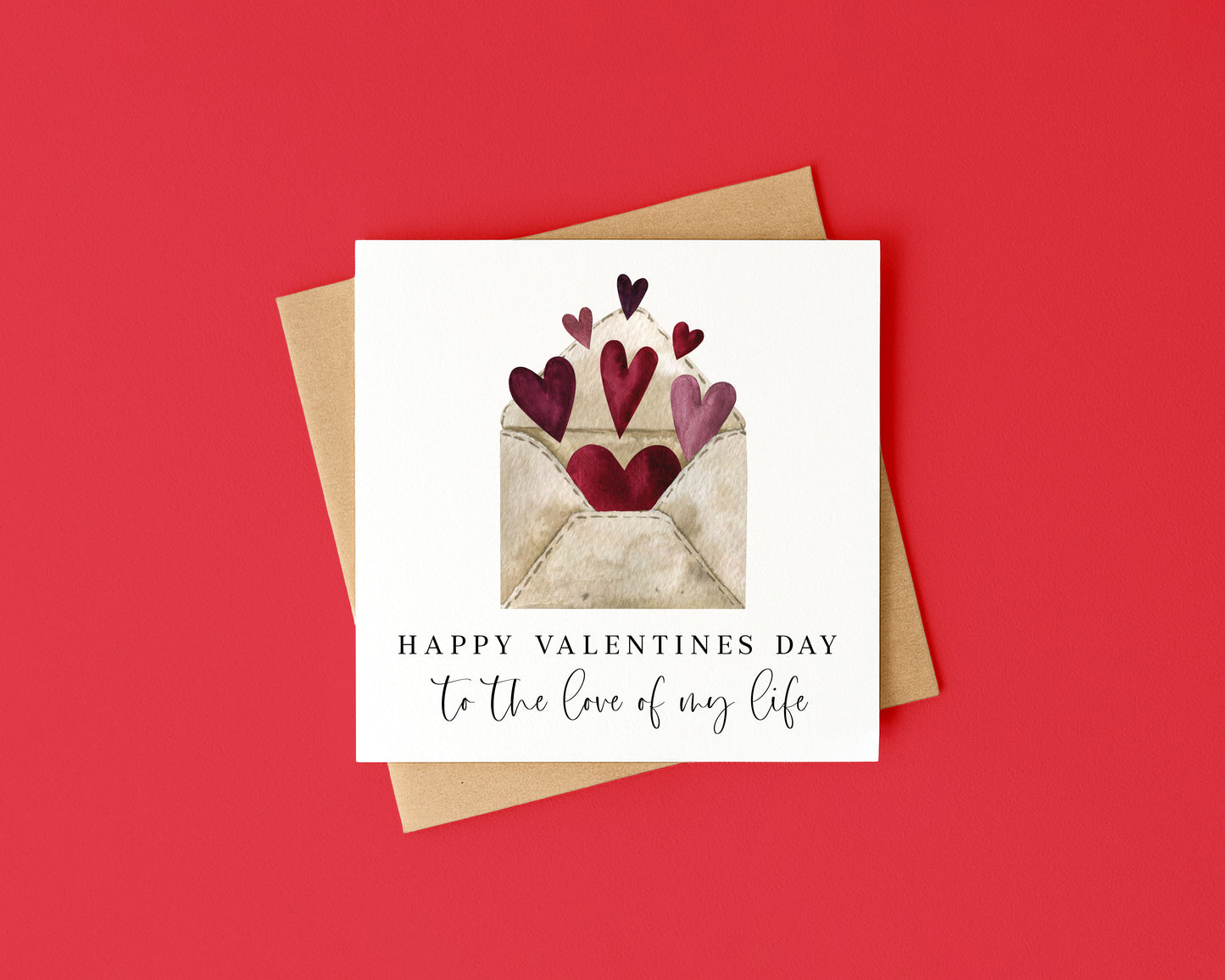 Valentines card, to the love of my life heart filled letter watercolour card with envelope