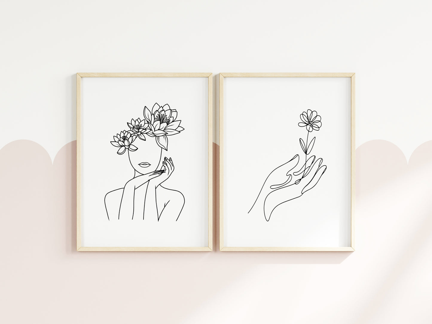 Women's floral line art drawing set of 2 bedroom dressing room unframed wall art