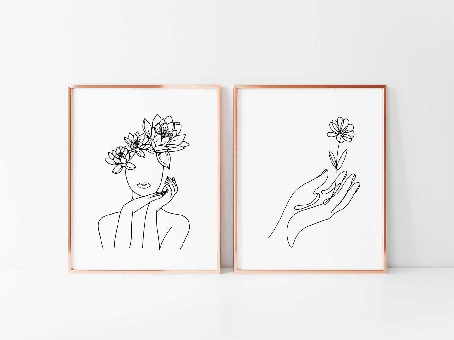 Women's floral line art drawing set of 2 bedroom dressing room unframed wall art