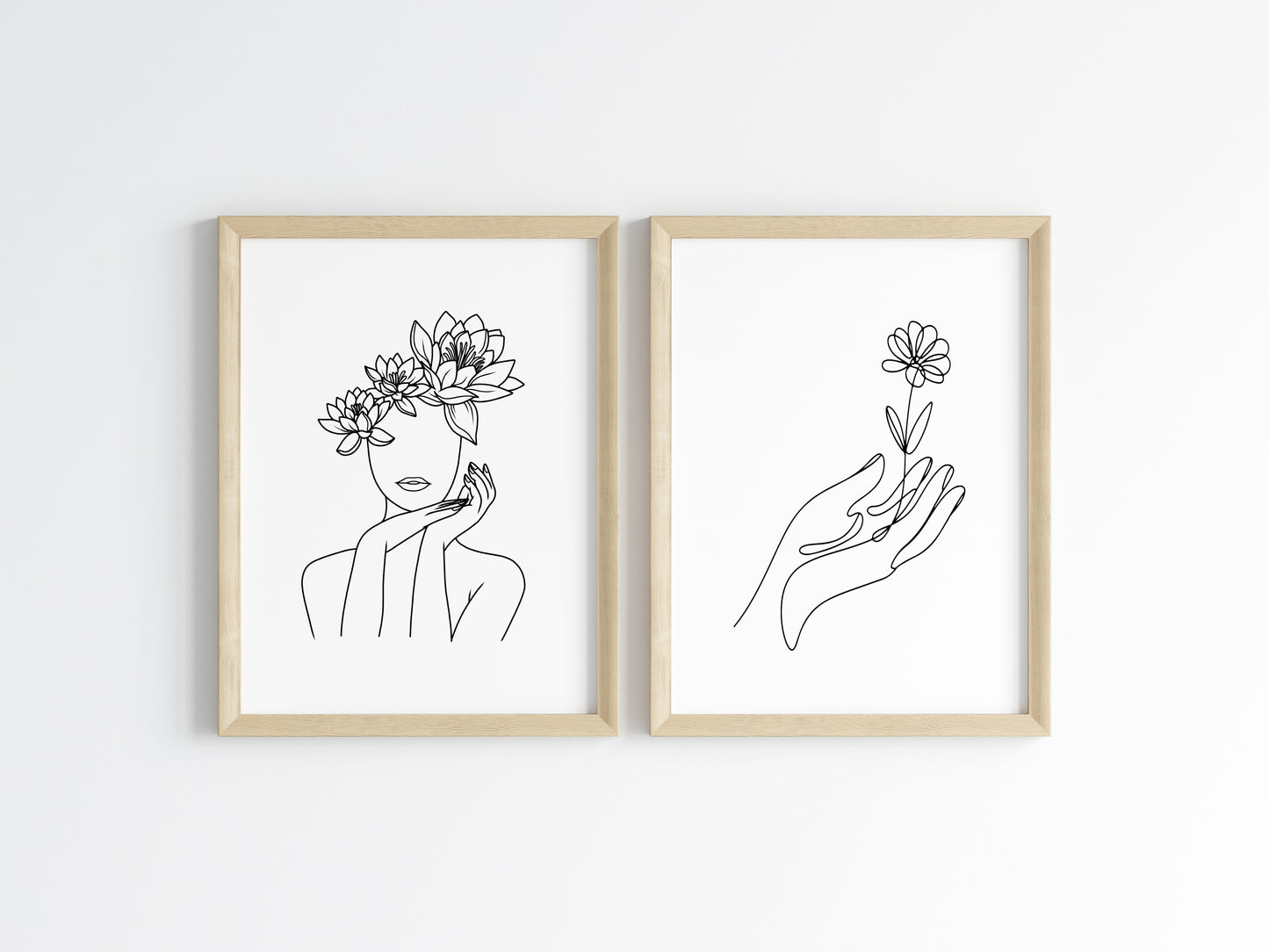 Women's floral line art drawing set of 2 bedroom dressing room unframed wall art
