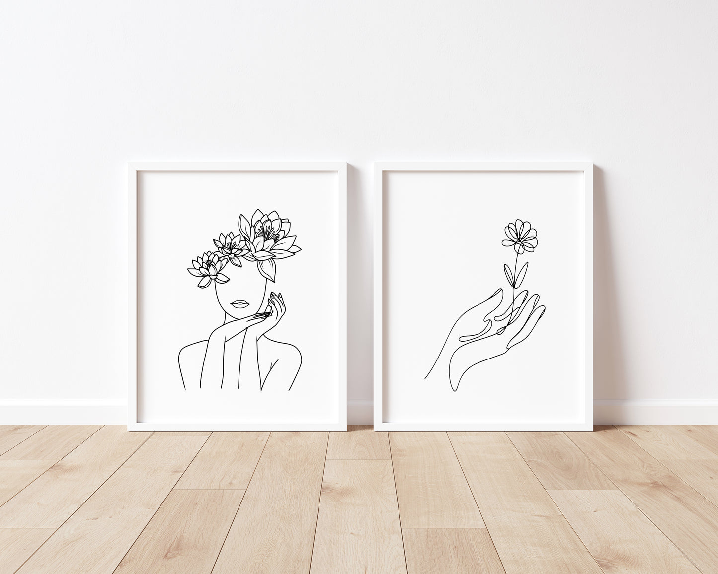 Women's floral line art drawing set of 2 bedroom dressing room unframed wall art