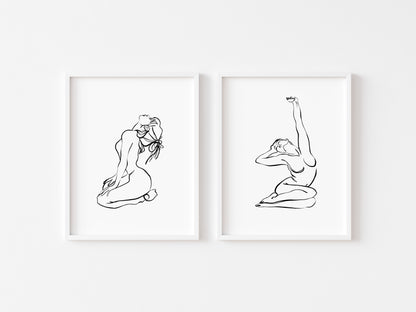 Set of 2 women line drawing bathroom/bedroom simplistic unframed wall art poster prints