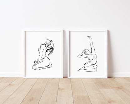 Set of 2 women line drawing bathroom/bedroom simplistic unframed wall art poster prints