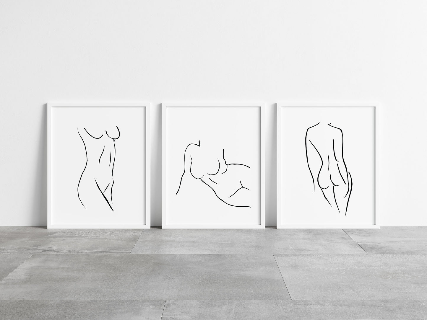 Set of 3 bathroom bedroom line drawing body line unframed wall art poster prints, line body drawing, line women bodies, bathroom art decor