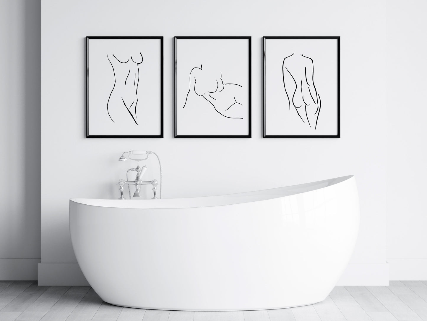 Set of 3 bathroom bedroom line drawing body line unframed wall art poster prints, line body drawing, line women bodies, bathroom art decor