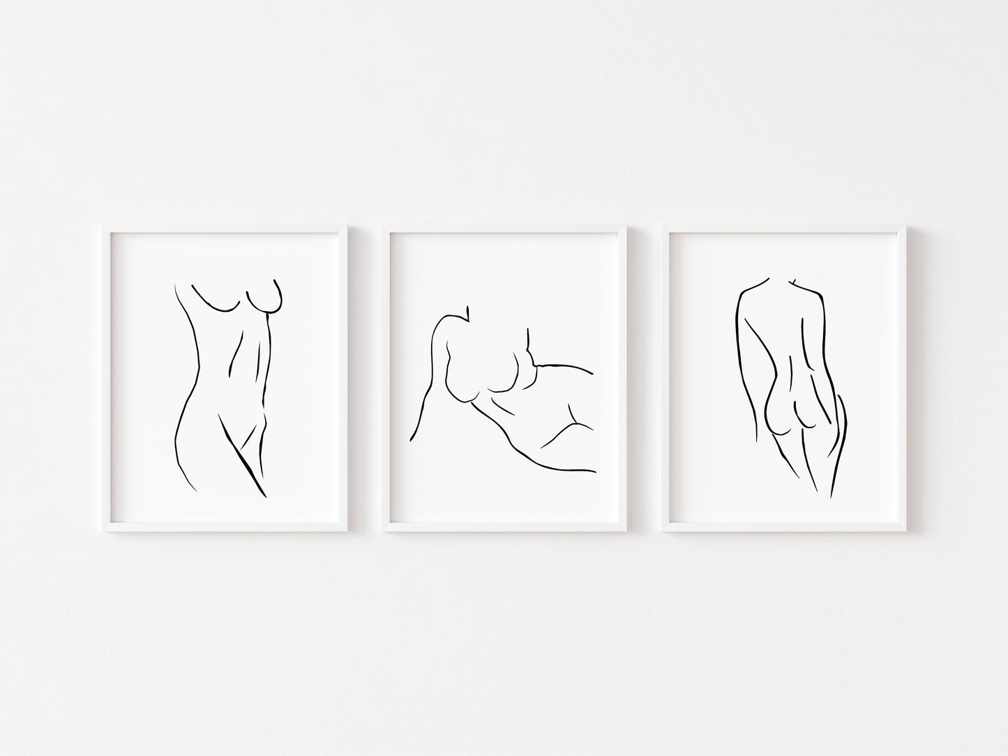 Set of 3 bathroom bedroom line drawing body line unframed wall art poster prints, line body drawing, line women bodies, bathroom art decor