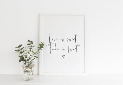 Sweet sign, Wedding sign, wedding print love is sweet take a sweet simplistic wedding unframed wall art poster print, wedding signage
