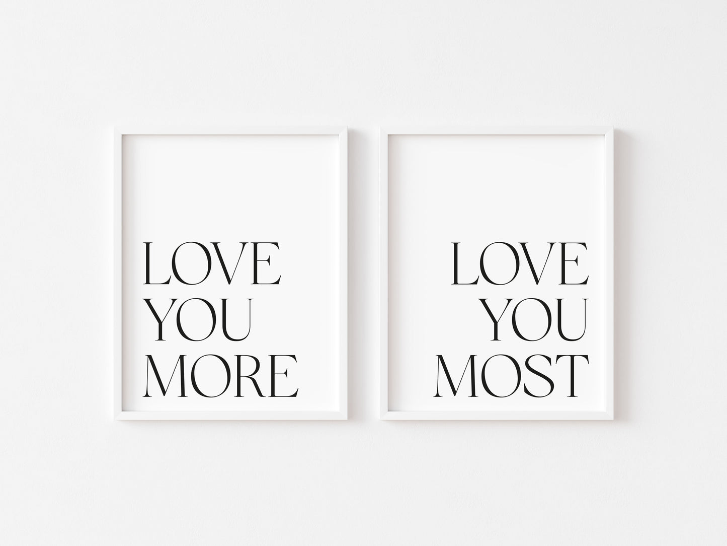 Love You More, Bedroom typography Print Set, Minimalist Couple Wall Art (unframed)