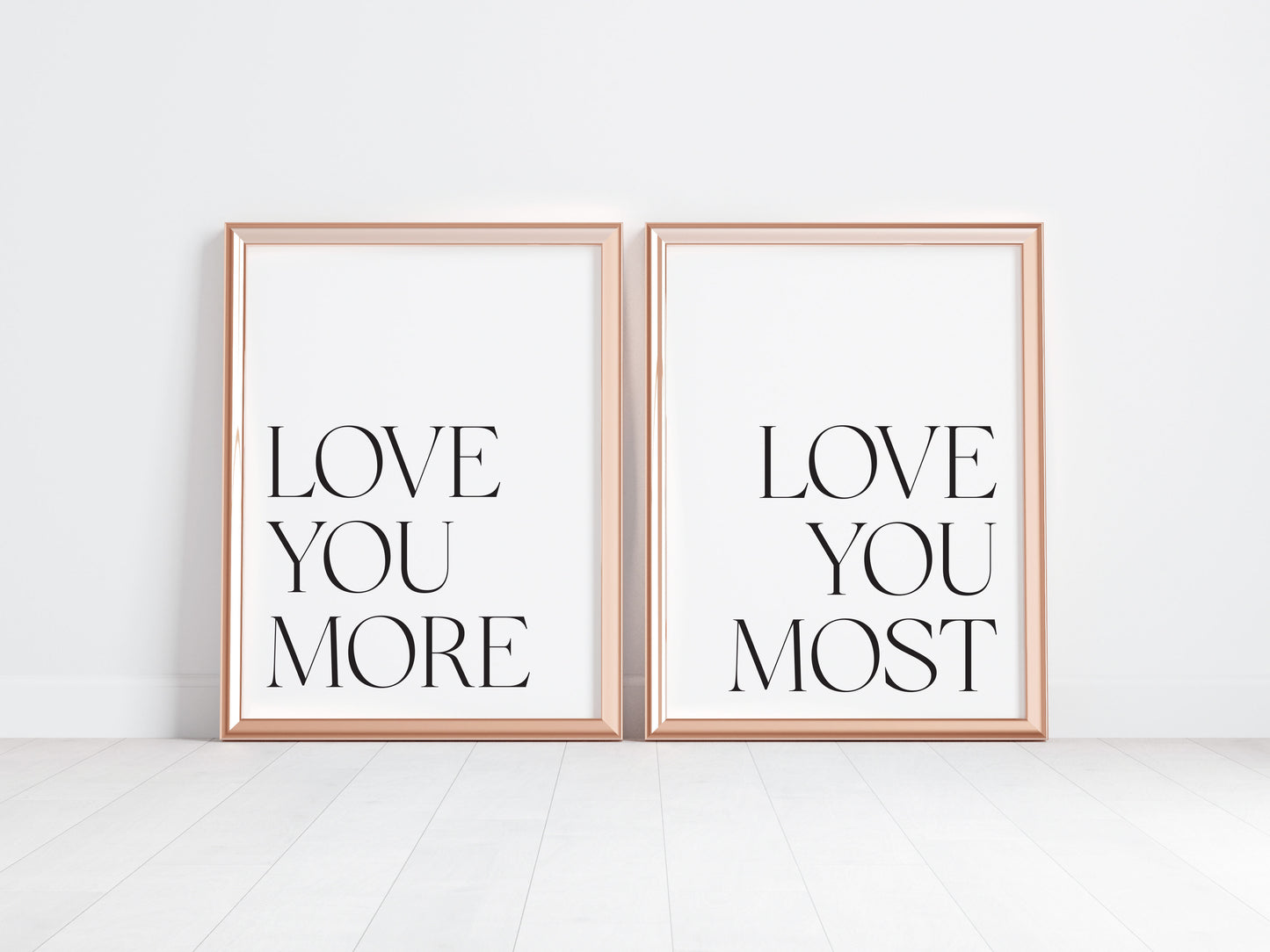 Love You More, Bedroom typography Print Set, Minimalist Couple Wall Art (unframed)