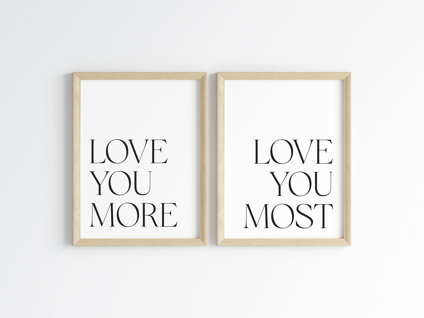 Love You More, Bedroom typography Print Set, Minimalist Couple Wall Art (unframed)