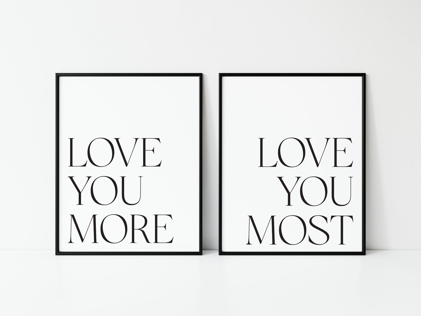 Love You More, Bedroom typography Print Set, Minimalist Couple Wall Art (unframed)