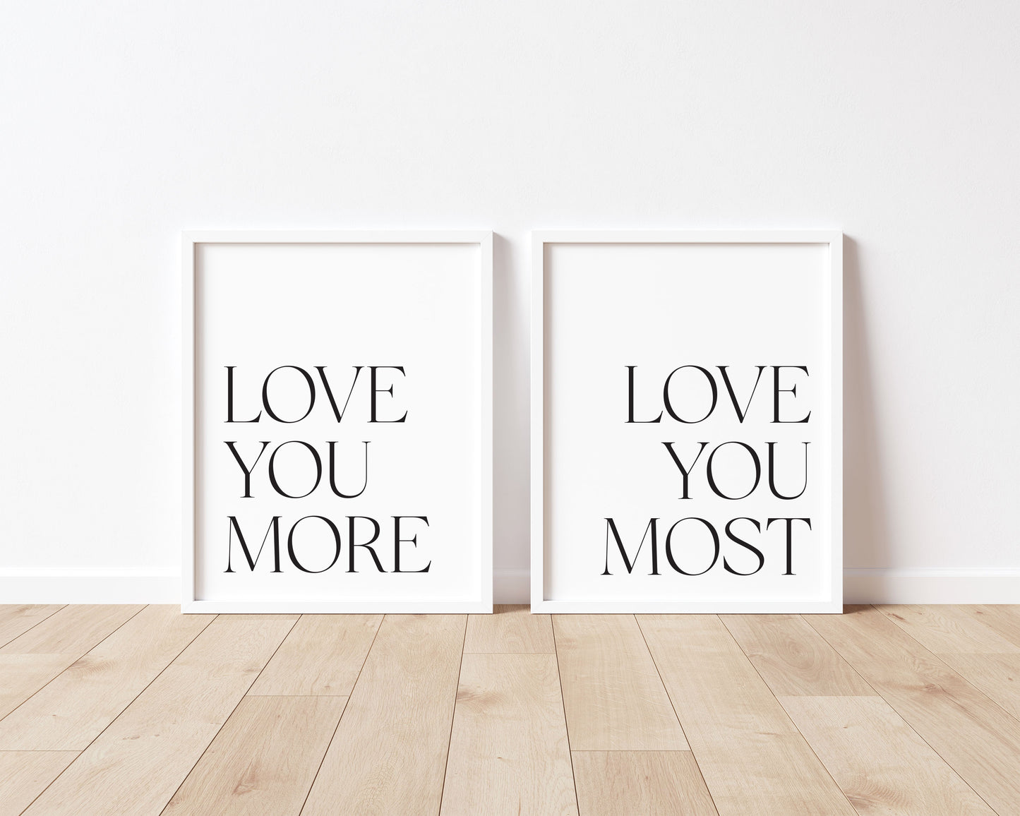 Love You More, Bedroom typography Print Set, Minimalist Couple Wall Art (unframed)