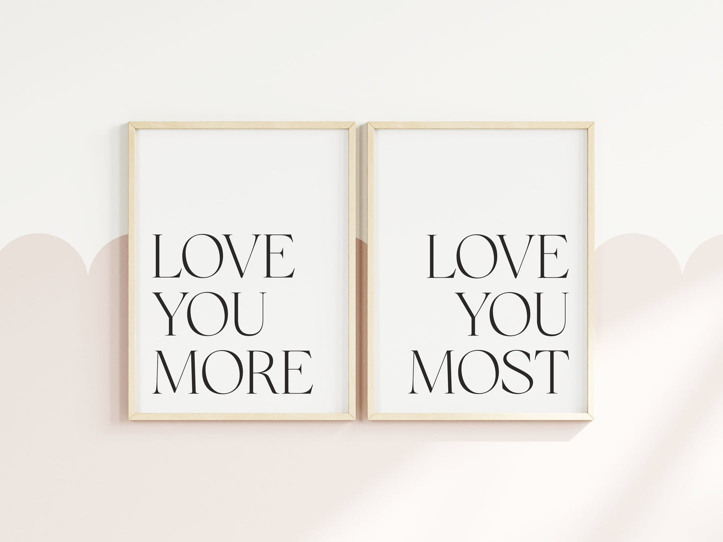 Love You More, Bedroom typography Print Set, Minimalist Couple Wall Art (unframed)