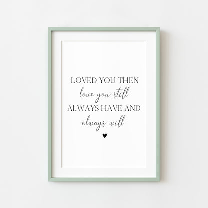 Loved you then love you still always have and always will bedroom home love quote unframed wall art poster print