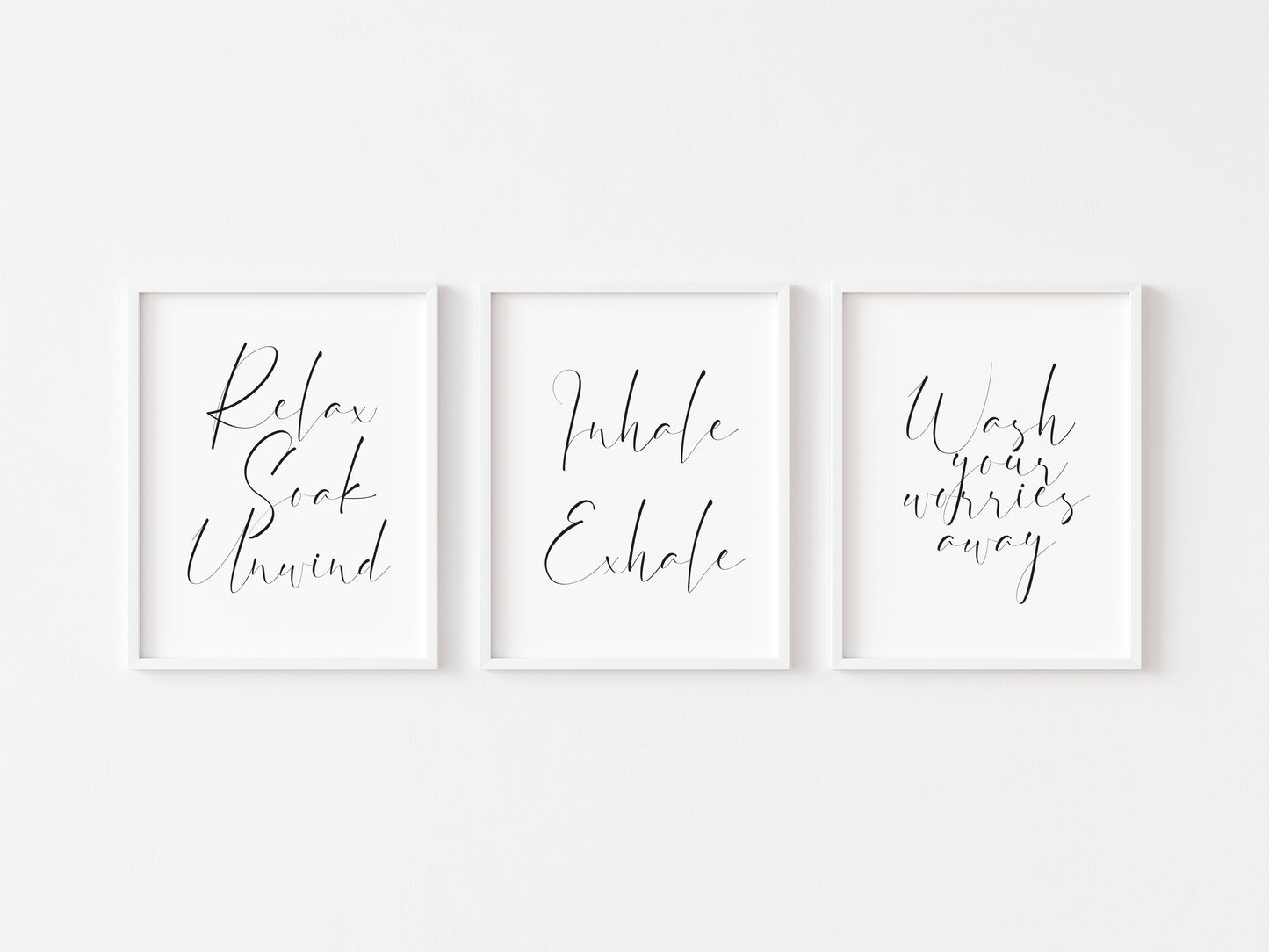 Set of 3 bathroom prints, relax soak unwind inhale exhale bathroom washroom unframed wall art poster prints