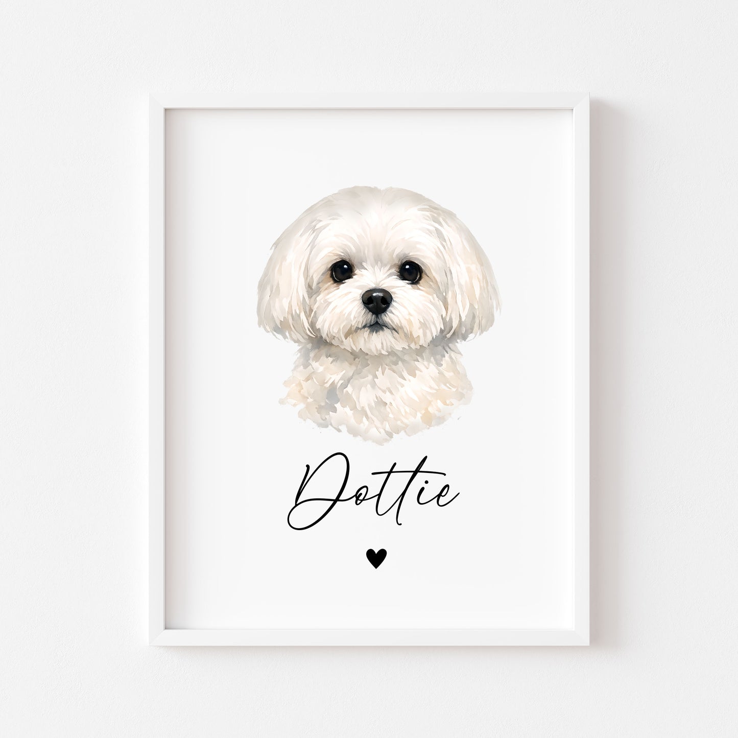 Personalised Maltese Dog Print Custom Name Pet portrait watercolour unframed wall art