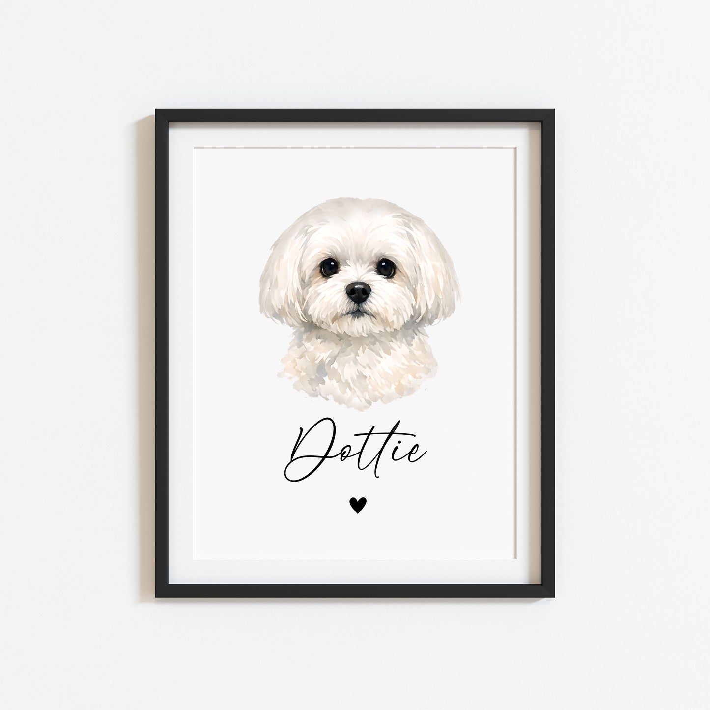 Personalised Maltese Dog Print Custom Name Pet portrait watercolour unframed wall art