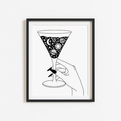 Bedroom kitchen print, Celestial Martini glass solar system kitchen bar bedroom unframed wall art poster print