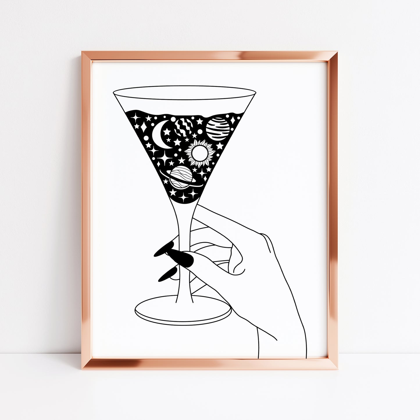 Bedroom kitchen print, Celestial Martini glass solar system kitchen bar bedroom unframed wall art poster print