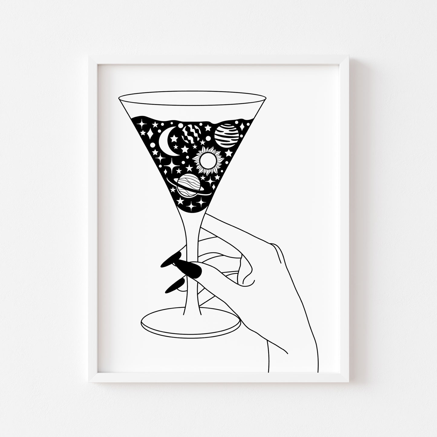Bedroom kitchen print, Celestial Martini glass solar system kitchen bar bedroom unframed wall art poster print